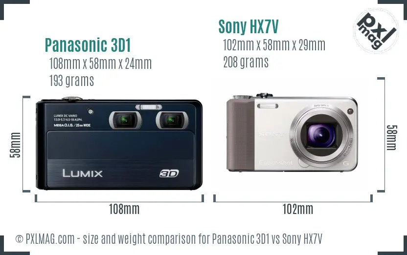 Panasonic 3D1 vs Sony HX7V size comparison