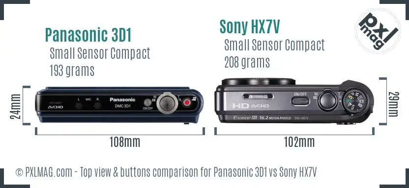Panasonic 3D1 vs Sony HX7V top view buttons comparison