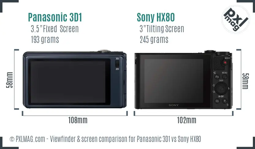 Panasonic 3D1 vs Sony HX80 Screen and Viewfinder comparison