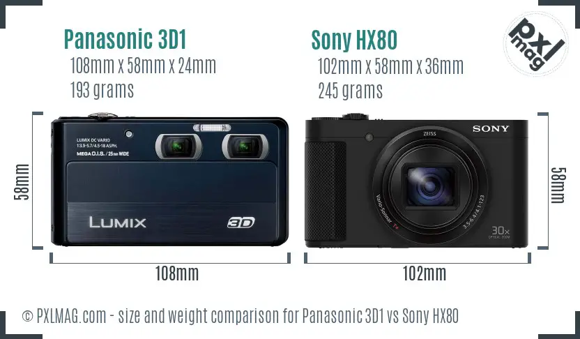 Panasonic 3D1 vs Sony HX80 size comparison