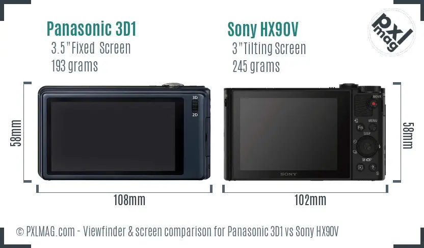 Panasonic 3D1 vs Sony HX90V Screen and Viewfinder comparison