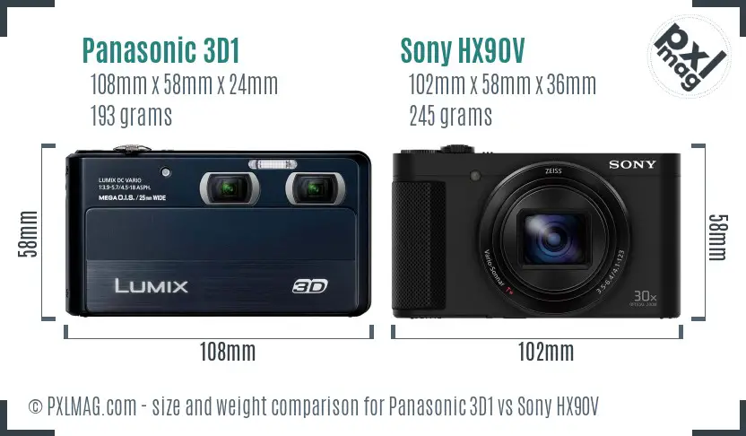 Panasonic 3D1 vs Sony HX90V size comparison