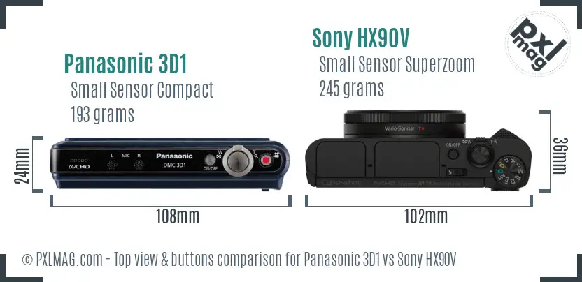 Panasonic 3D1 vs Sony HX90V top view buttons comparison
