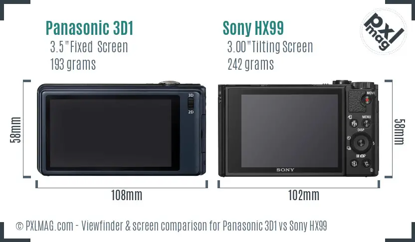Panasonic 3D1 vs Sony HX99 Screen and Viewfinder comparison