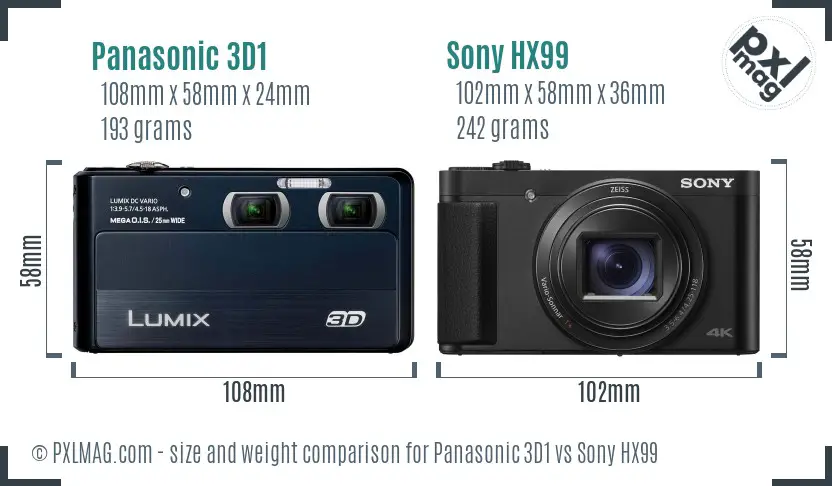 Panasonic 3D1 vs Sony HX99 size comparison