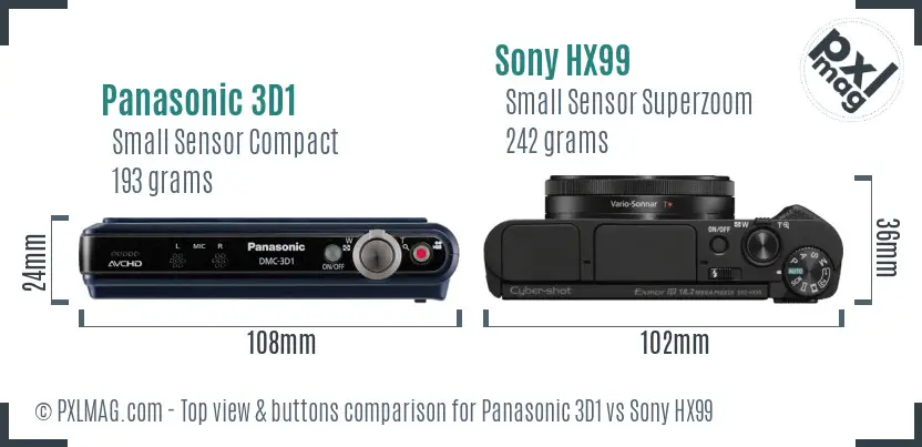 Panasonic 3D1 vs Sony HX99 top view buttons comparison