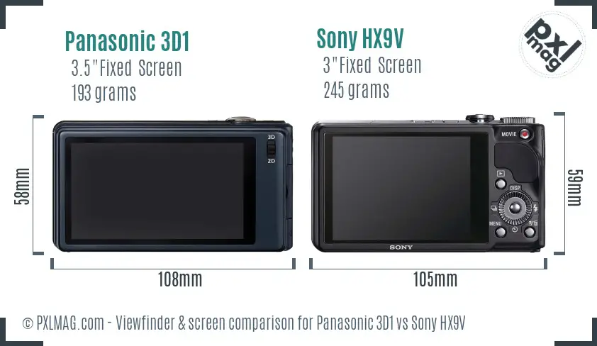 Panasonic 3D1 vs Sony HX9V Screen and Viewfinder comparison