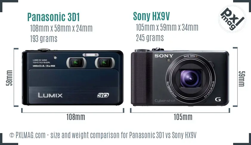 Panasonic 3D1 vs Sony HX9V size comparison