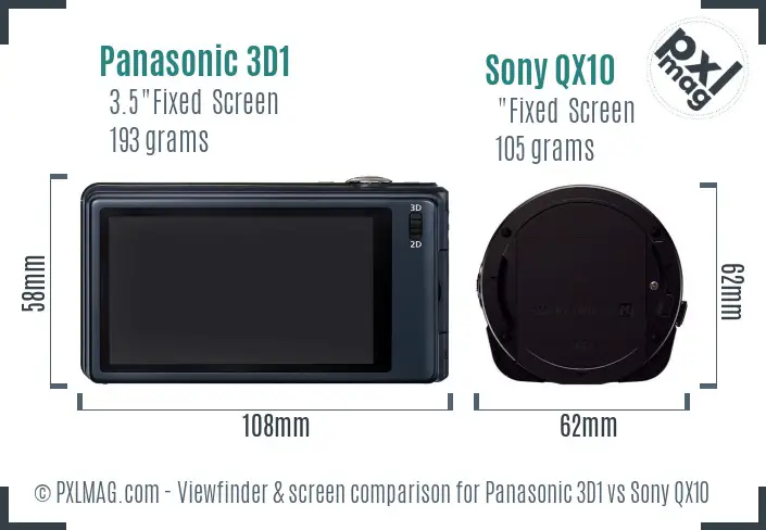 Panasonic 3D1 vs Sony QX10 Screen and Viewfinder comparison