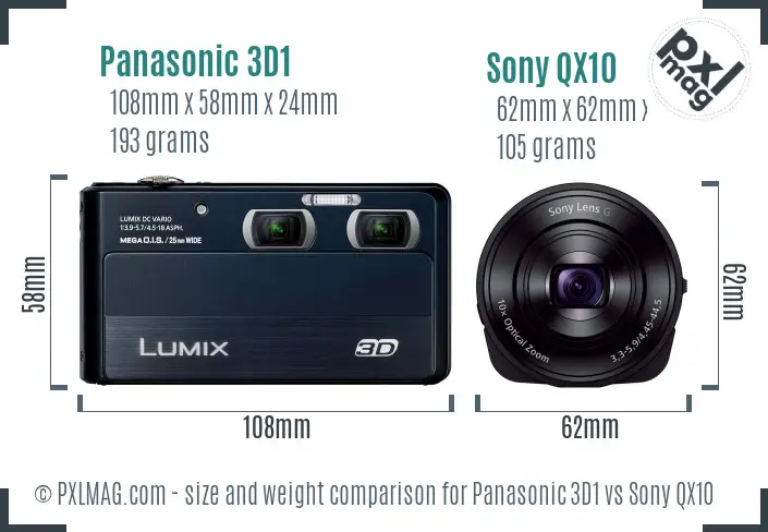Panasonic 3D1 vs Sony QX10 size comparison