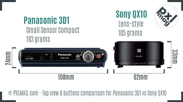Panasonic 3D1 vs Sony QX10 top view buttons comparison