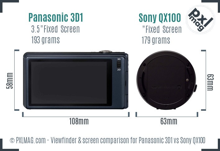 Panasonic 3D1 vs Sony QX100 Screen and Viewfinder comparison