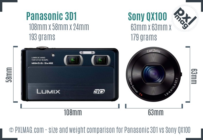 Panasonic 3D1 vs Sony QX100 size comparison