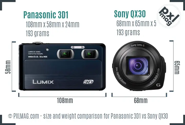Panasonic 3D1 vs Sony QX30 size comparison
