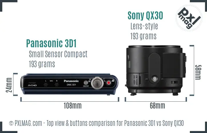 Panasonic 3D1 vs Sony QX30 top view buttons comparison