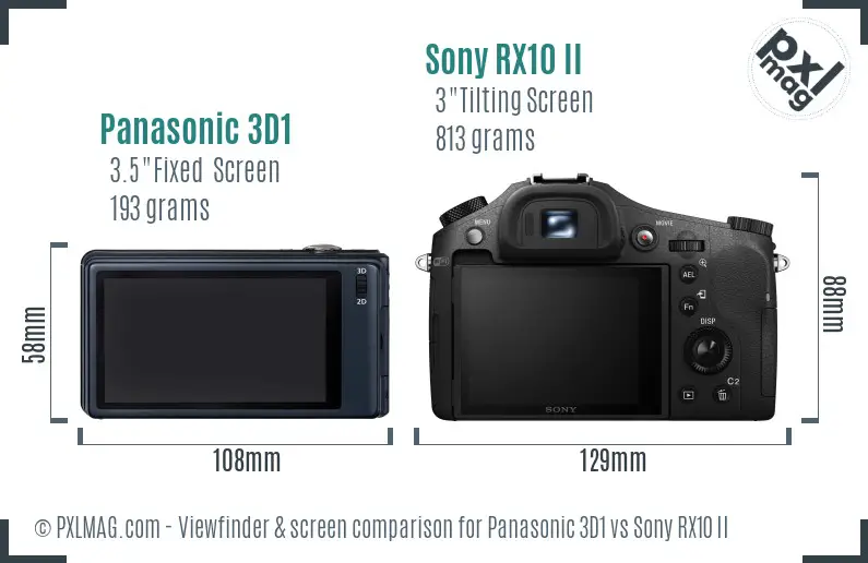 Panasonic 3D1 vs Sony RX10 II Screen and Viewfinder comparison