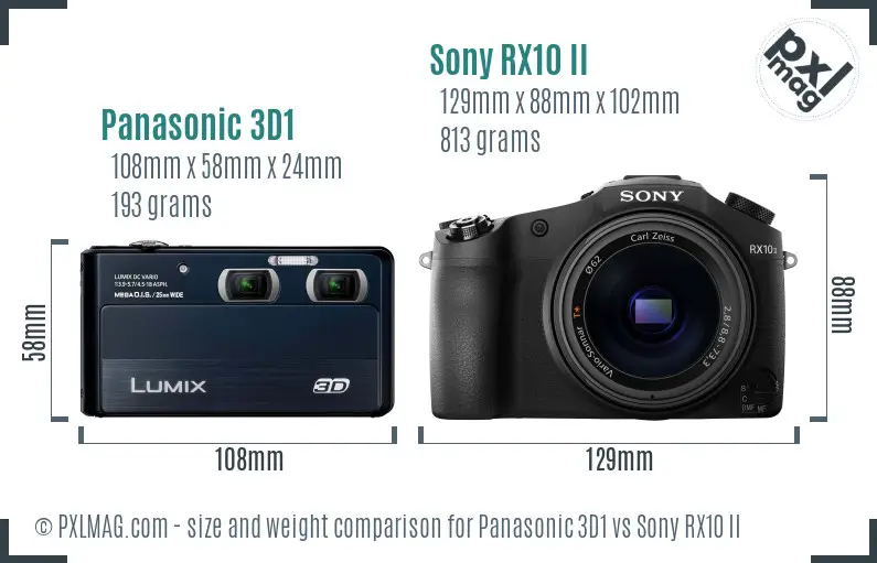 Panasonic 3D1 vs Sony RX10 II size comparison