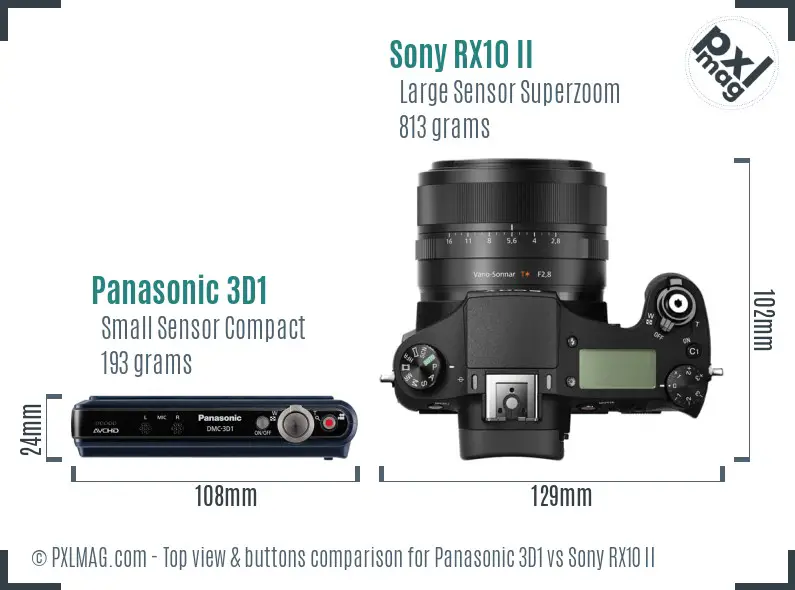 Panasonic 3D1 vs Sony RX10 II top view buttons comparison