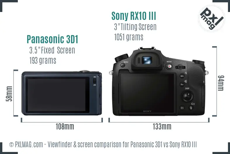 Panasonic 3D1 vs Sony RX10 III Screen and Viewfinder comparison