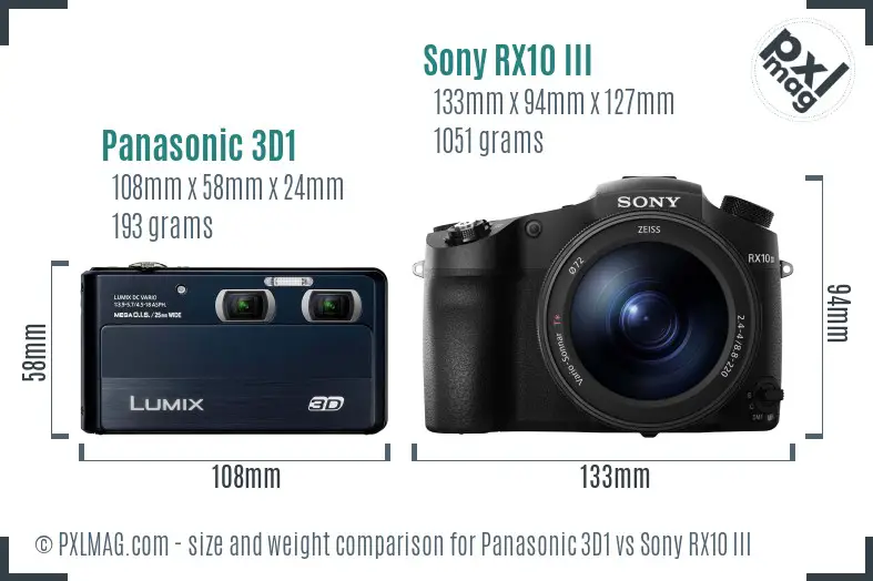 Panasonic 3D1 vs Sony RX10 III size comparison