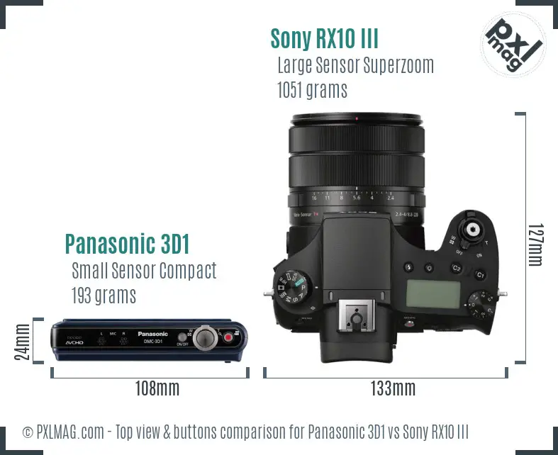 Panasonic 3D1 vs Sony RX10 III top view buttons comparison