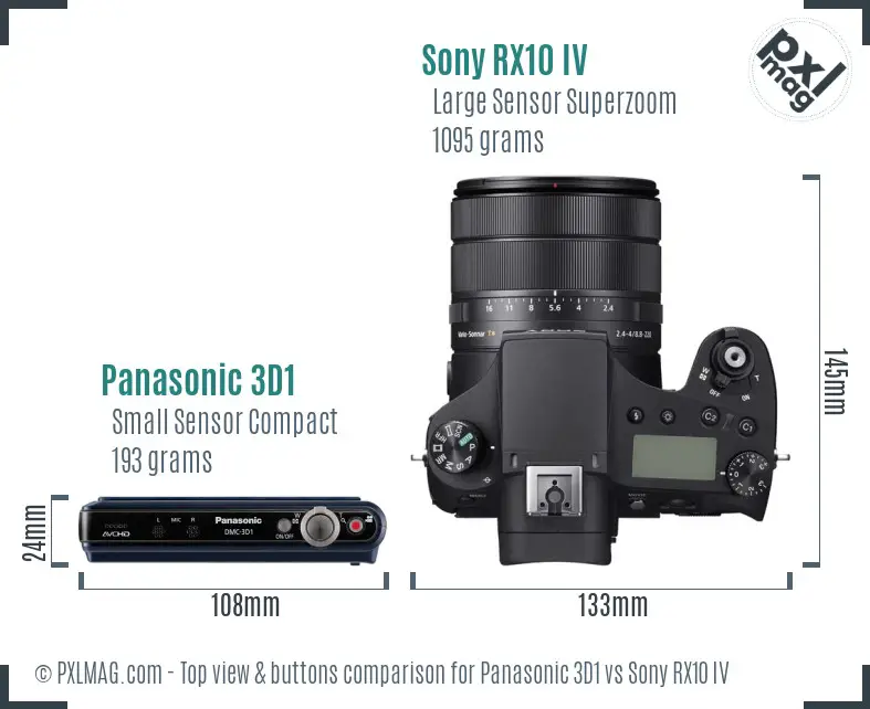 Panasonic 3D1 vs Sony RX10 IV top view buttons comparison