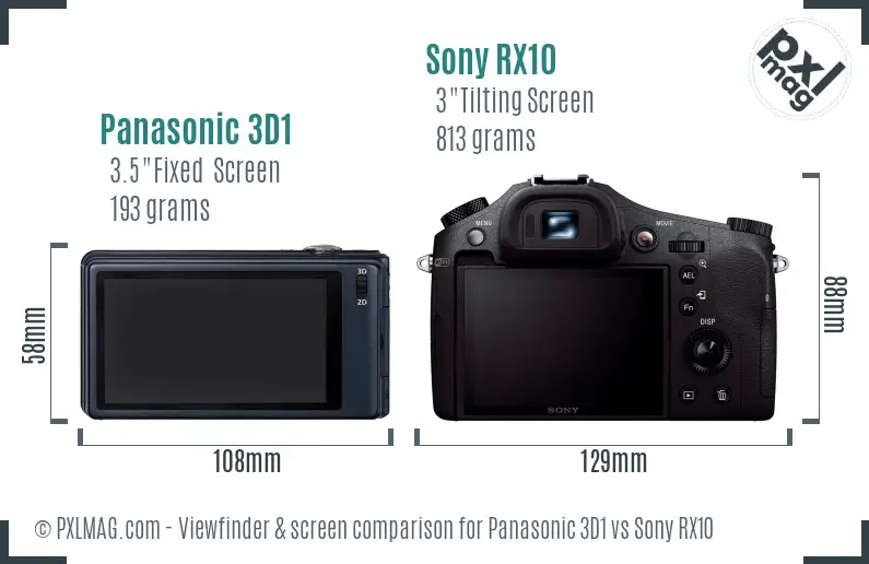 Panasonic 3D1 vs Sony RX10 Screen and Viewfinder comparison