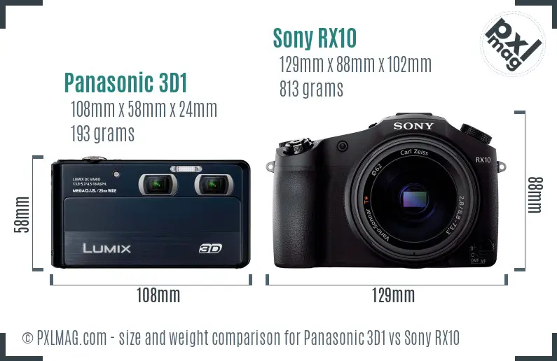 Panasonic 3D1 vs Sony RX10 size comparison
