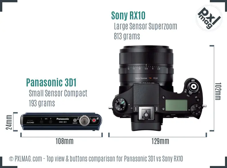 Panasonic 3D1 vs Sony RX10 top view buttons comparison