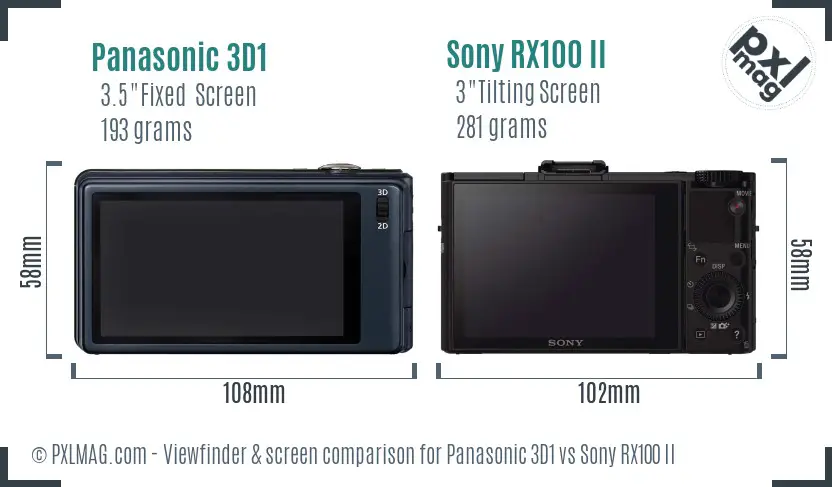 Panasonic 3D1 vs Sony RX100 II Screen and Viewfinder comparison