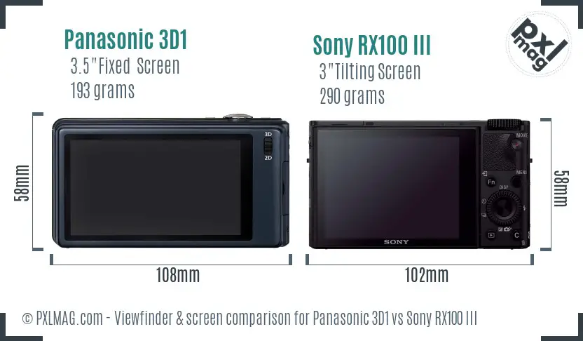 Panasonic 3D1 vs Sony RX100 III Screen and Viewfinder comparison