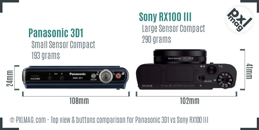 Panasonic 3D1 vs Sony RX100 III top view buttons comparison