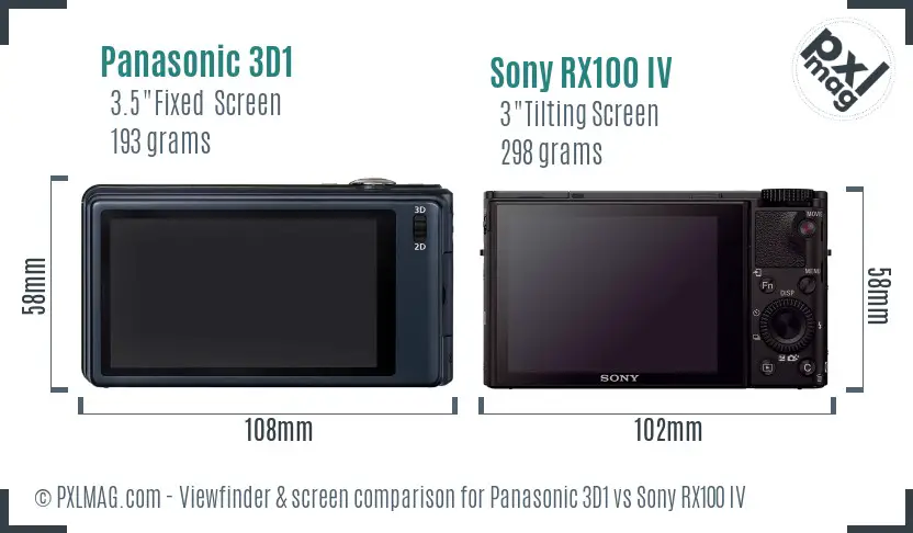 Panasonic 3D1 vs Sony RX100 IV Screen and Viewfinder comparison