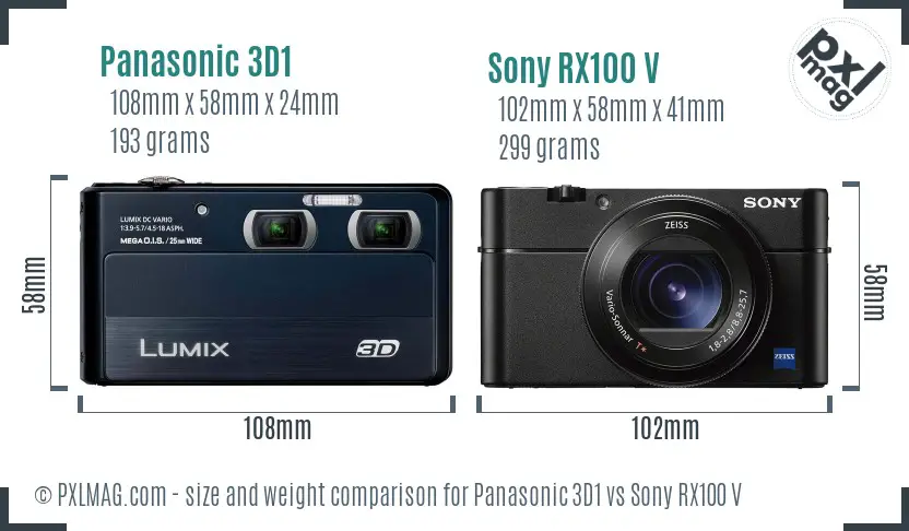 Panasonic 3D1 vs Sony RX100 V size comparison