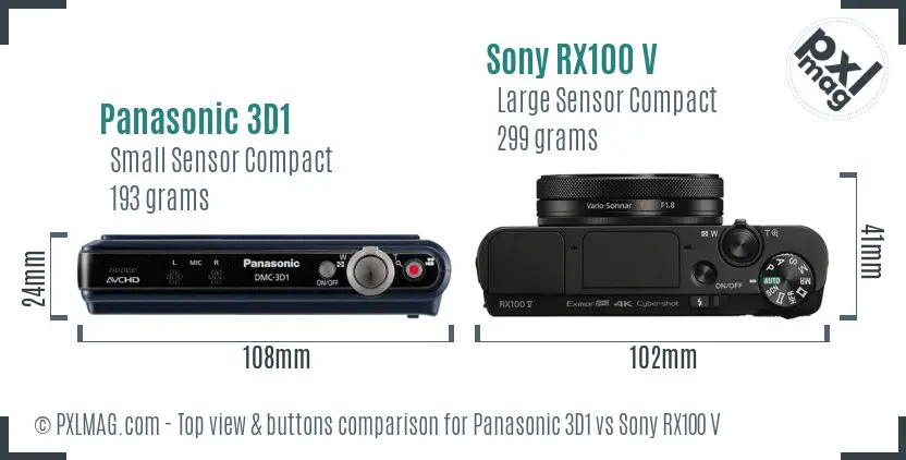 Panasonic 3D1 vs Sony RX100 V top view buttons comparison