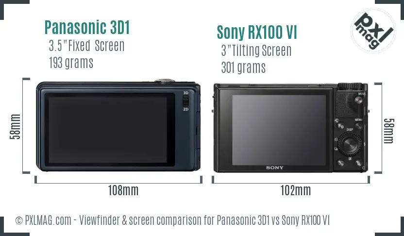 Panasonic 3D1 vs Sony RX100 VI Screen and Viewfinder comparison