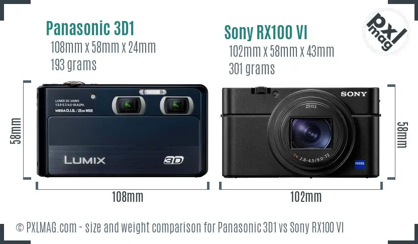 Panasonic 3D1 vs Sony RX100 VI size comparison