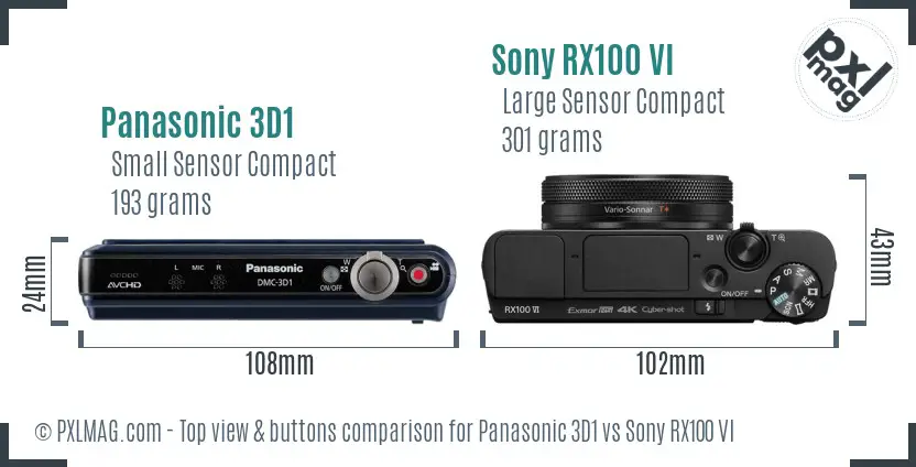 Panasonic 3D1 vs Sony RX100 VI top view buttons comparison