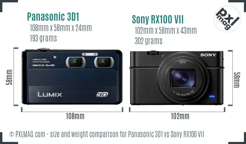 Panasonic 3D1 vs Sony RX100 VII size comparison