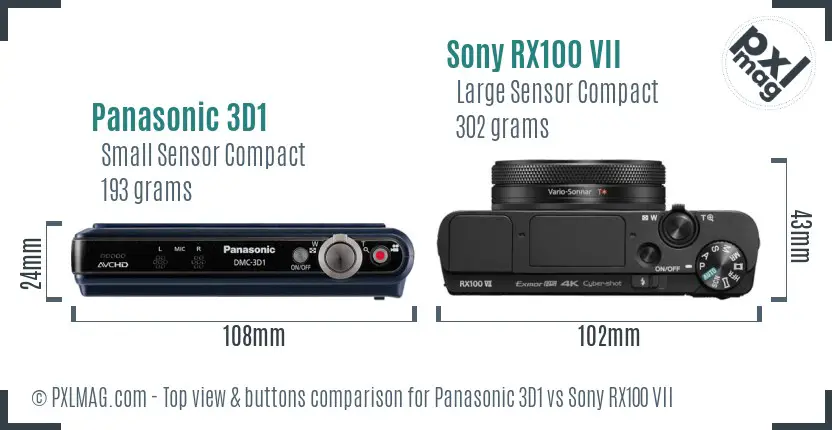 Panasonic 3D1 vs Sony RX100 VII top view buttons comparison