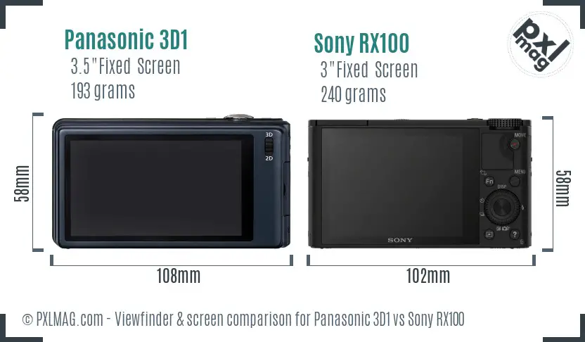 Panasonic 3D1 vs Sony RX100 Screen and Viewfinder comparison