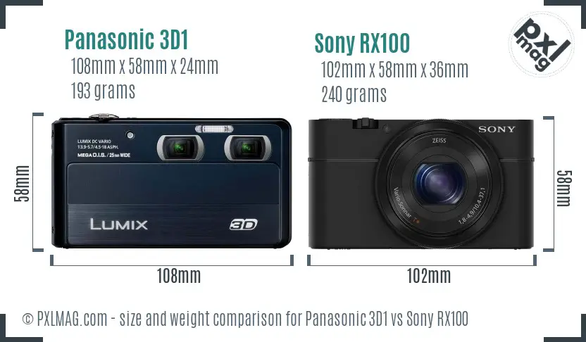 Panasonic 3D1 vs Sony RX100 size comparison