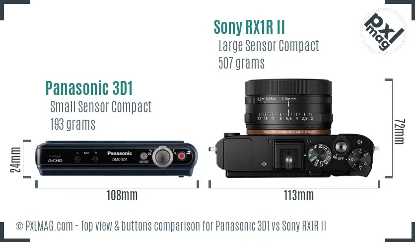 Panasonic 3D1 vs Sony RX1R II top view buttons comparison