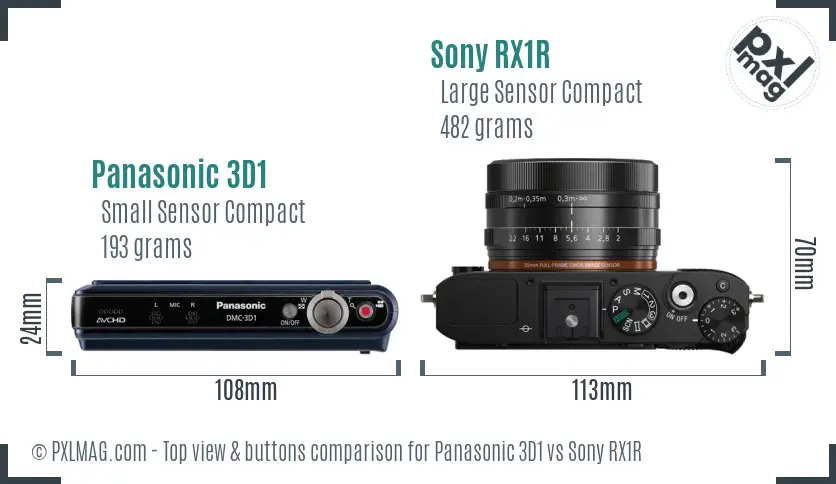 Panasonic 3D1 vs Sony RX1R top view buttons comparison