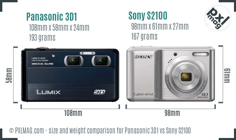 Panasonic 3D1 vs Sony S2100 size comparison