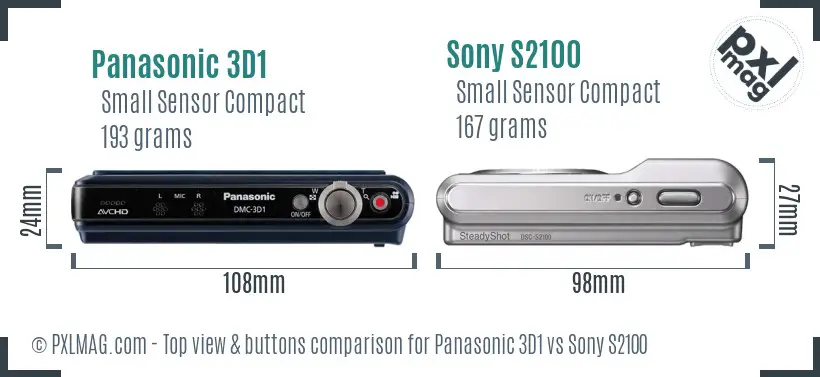 Panasonic 3D1 vs Sony S2100 top view buttons comparison