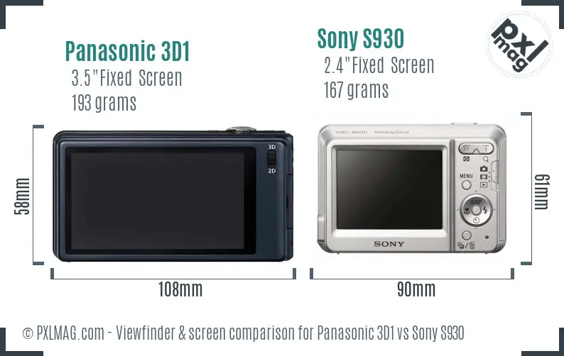 Panasonic 3D1 vs Sony S930 Screen and Viewfinder comparison
