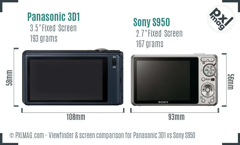 Panasonic 3D1 vs Sony S950 Screen and Viewfinder comparison