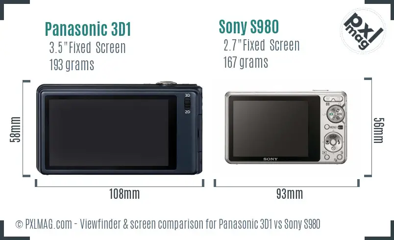 Panasonic 3D1 vs Sony S980 Screen and Viewfinder comparison