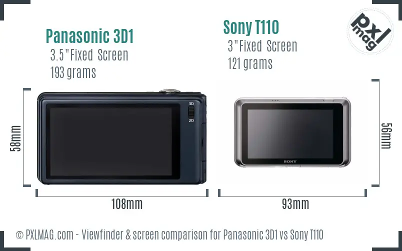 Panasonic 3D1 vs Sony T110 Screen and Viewfinder comparison
